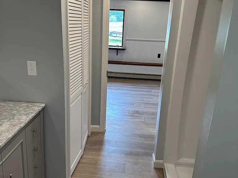 Bathroom looking into living room