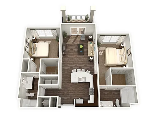 Floor plan 2BR 2BA (1069 SF)