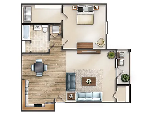 Floor plan 1 Bed, 1 Bath A (60% Income Restricted)