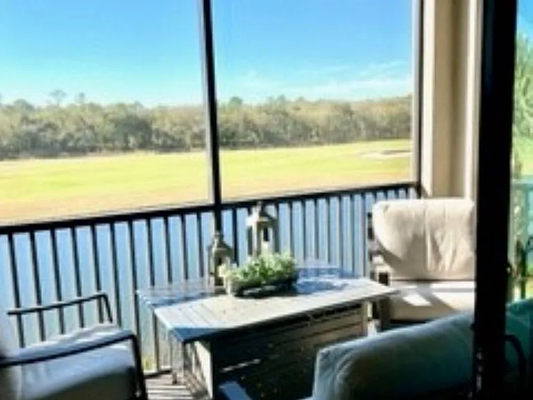 Patio with golf course views