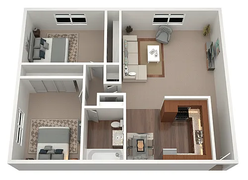 Floor plan 2 Bed 1 Bath Small