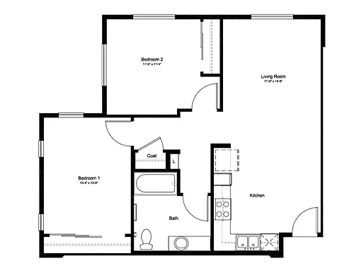 Floor plan 2 Bed 1 Bath A
