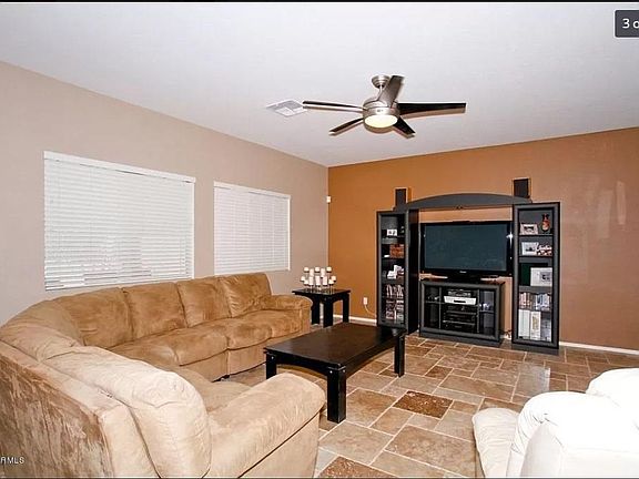 Family Room with stone flooring