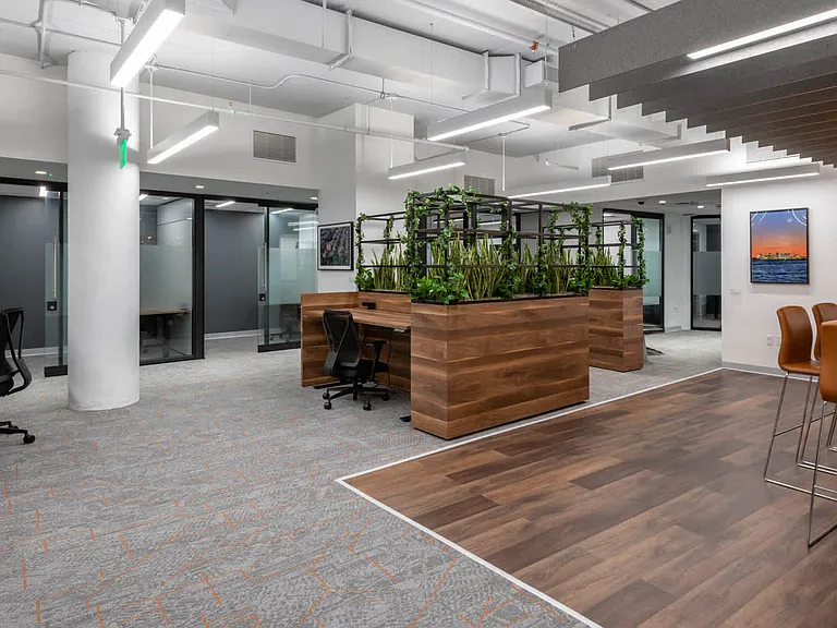 Coworking space with private, rentable office suites