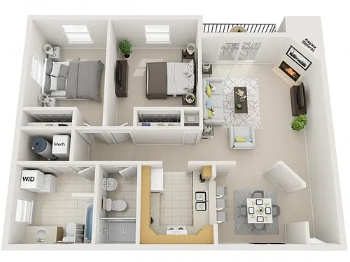 Floor plan 2 Bedroom Two Bath Deluxe