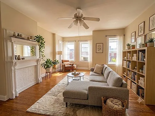 Example decorated Front Room - Bookcase remains