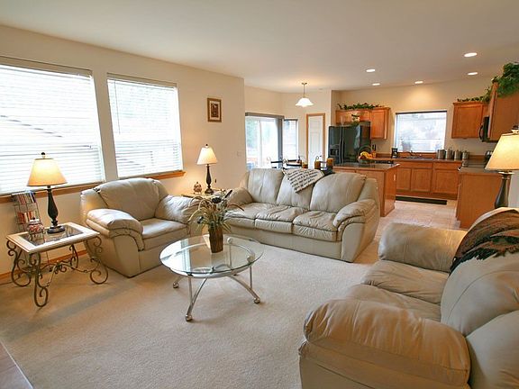 Open family room and island kitchen