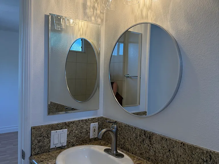 NEW VANITY & GRANITE COUNTERTOPS & NEW DESIGNER MIRROR & LIGHTING