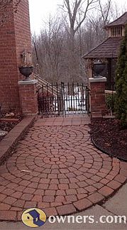 Walkway to deck, gazebo and walkout basement.