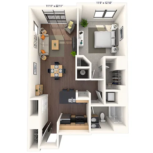 Floor plan Traditional 1x1 771-854 SF