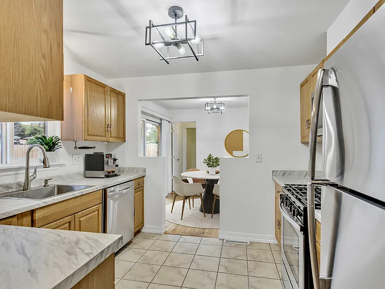 Kitchen open to dining
