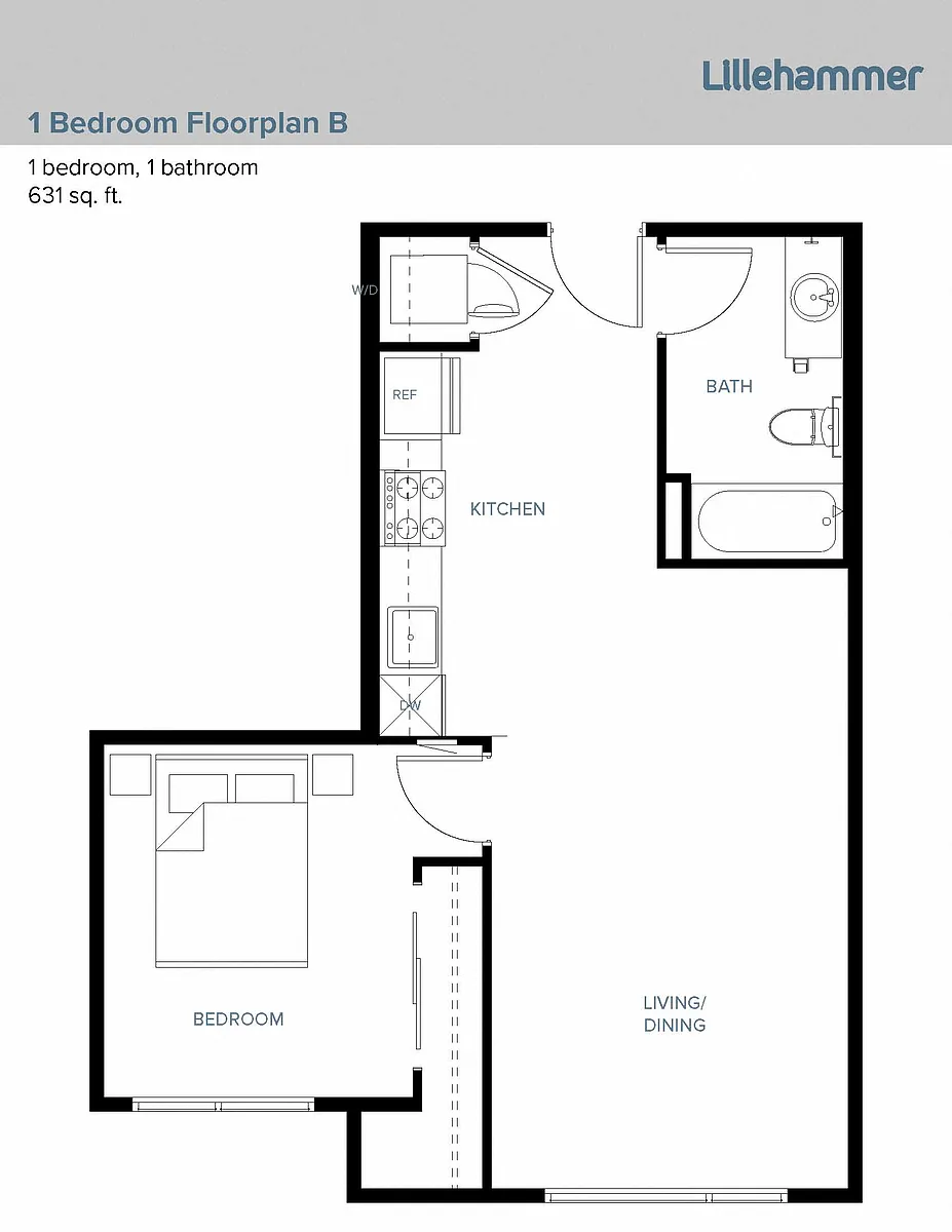 Floor plan 1 Bedroom B
