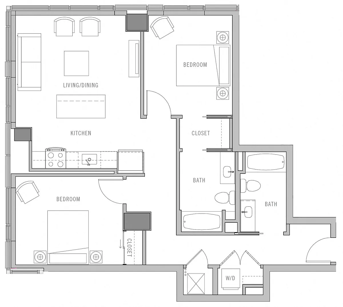 Floor plan 2 Bed-2 Bath-B