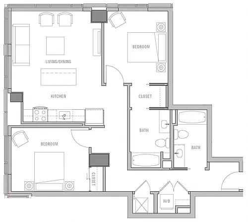 Floor plan 2 Bed-2 Bath-B