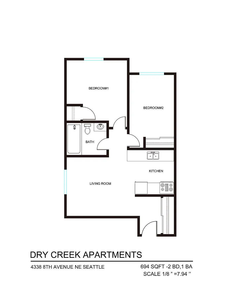 Floor plan 2 Bedroom 1 Bath K
