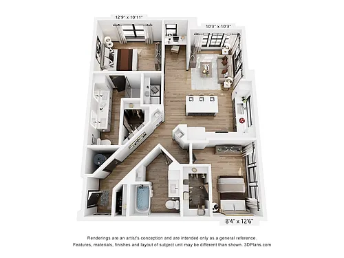 Floor plan B2: 2 Bed 2 Bath