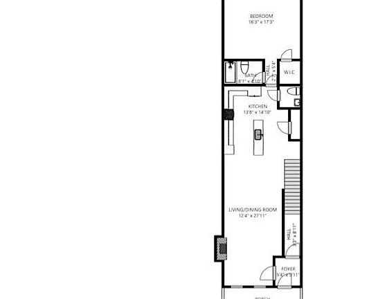 Great room, kitchen, first bedroom