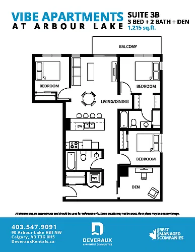 Floor plan 3 Bedroom, 2 Bathroom + Den 3 Bed 2 Bath