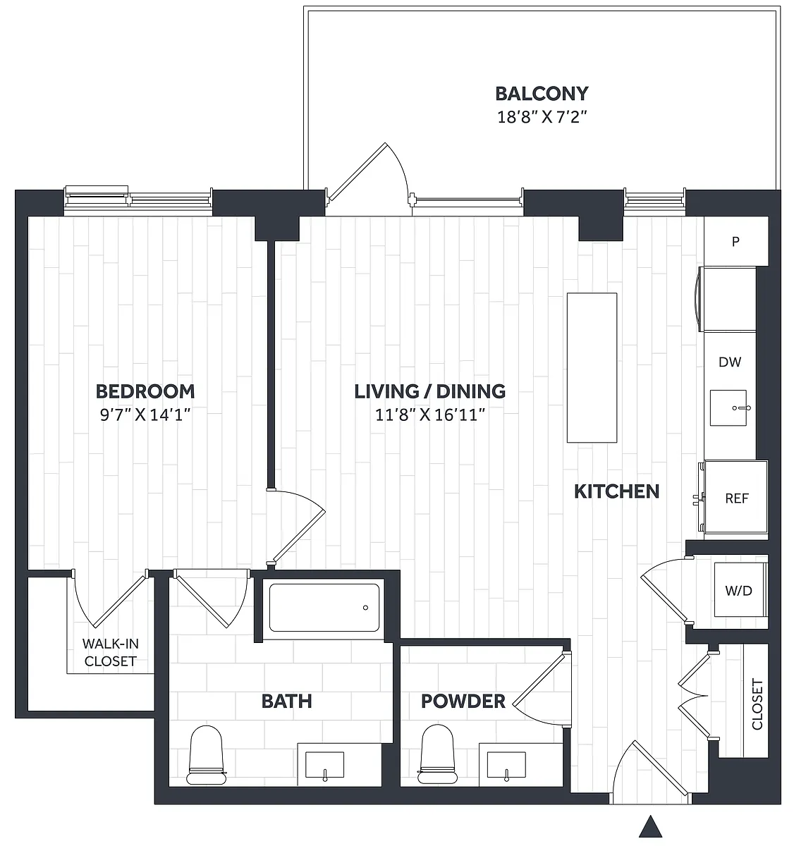 Floor plan 1 Bed/1.5 Bath PH - Stratos - AA04