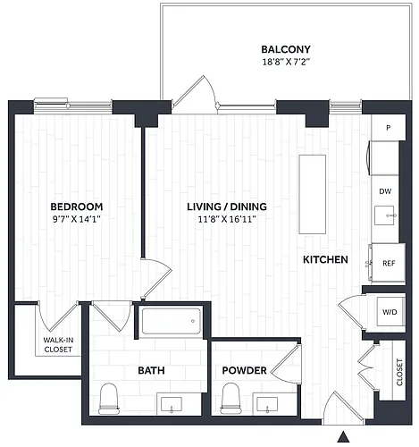 Floor plan 1 Bed/1.5 Bath PH - Stratos - AA04