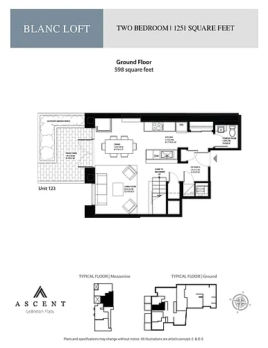 Floor plan Blanc; 2 Bed, 2 Bath