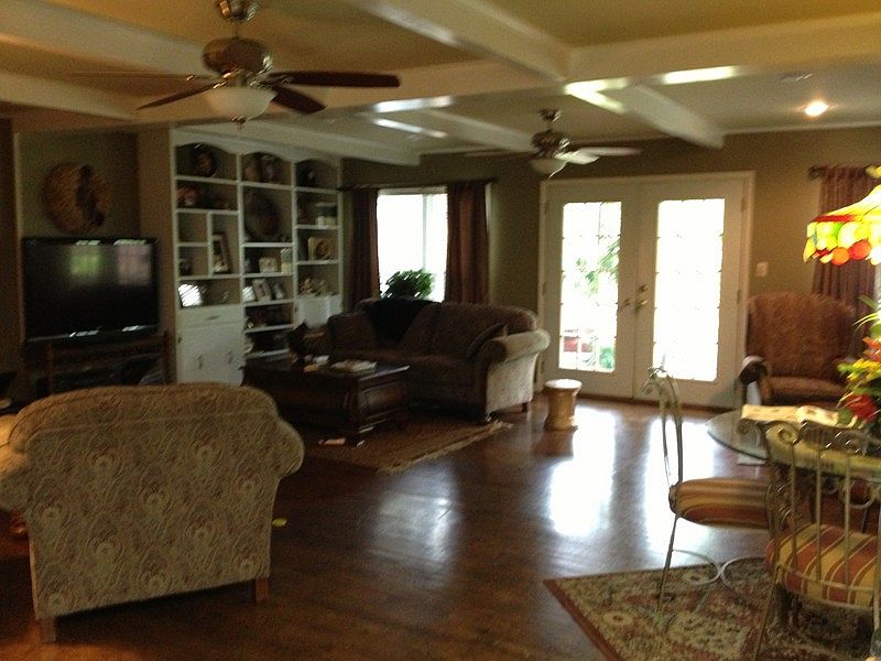 large family room, deck outside double doors