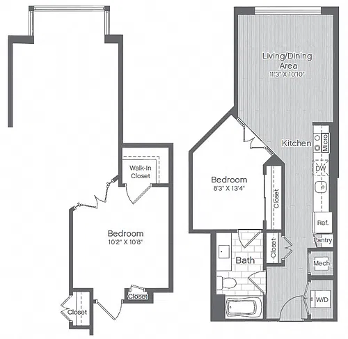 Floor plan 1 Bed/1 Bath-A8a