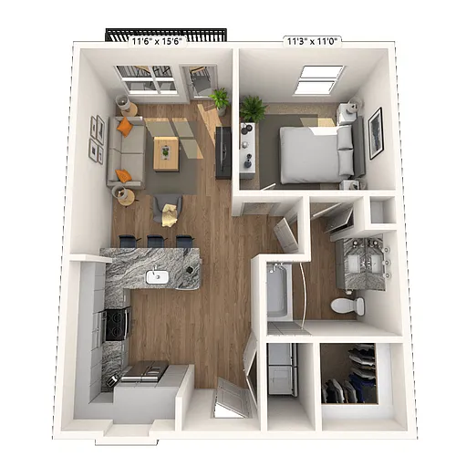 Floor plan A2 1x1 674 SF