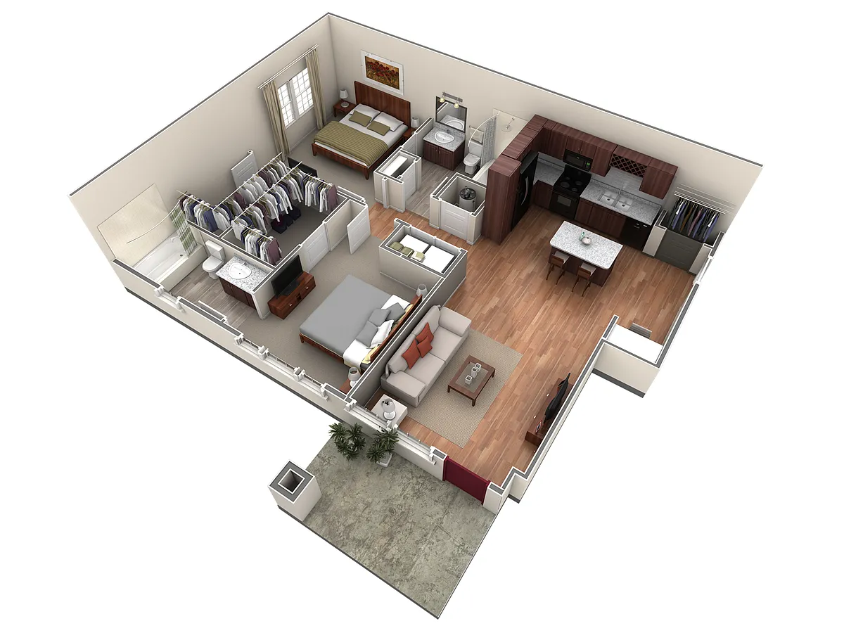 Floor plan 2 BR Designer Courtyard Garage