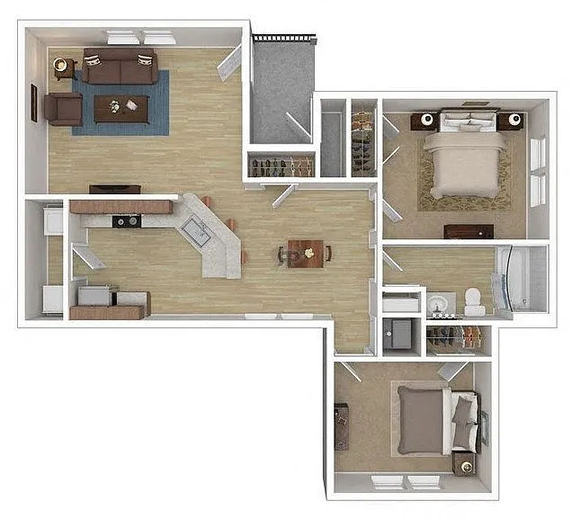 Floor plan Two Bedroom One Bathroom 60%