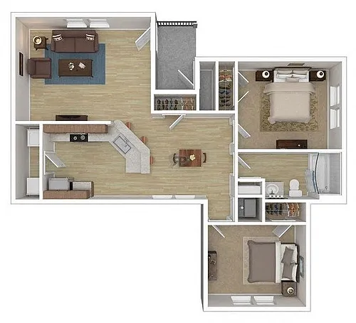 Floor plan Two Bedroom One Bathroom MKT
