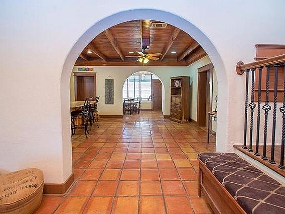 view from den into kitchen