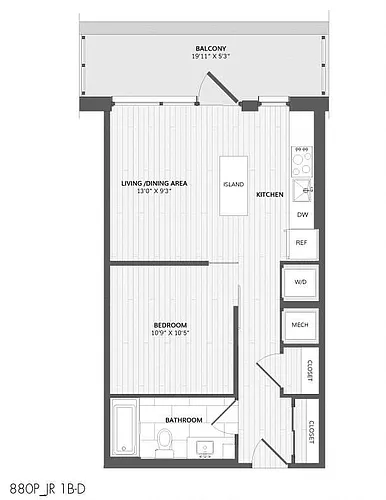 Floor plan 1 Bed/1 Bath-JR 1B-D_880 P