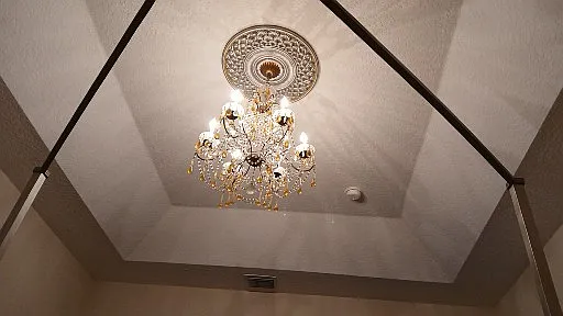 Master Bedrm Chandelier and tray ceiling