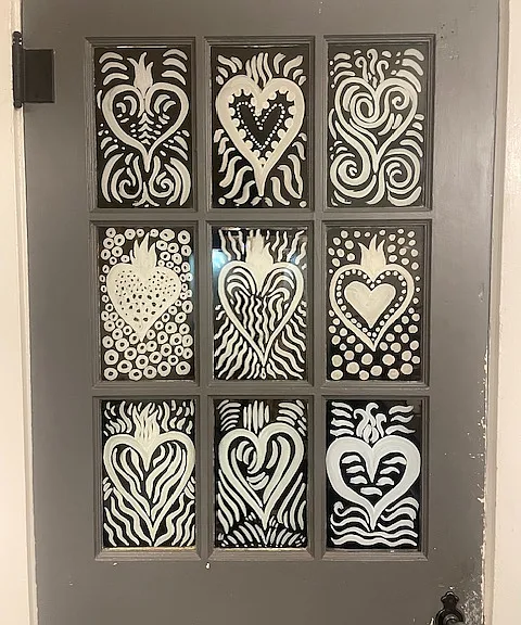 Hand painted door in kitchen