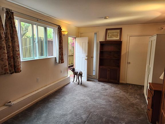 One of our 3 dogs escaping out the private side entrance to the room. They are not allowed in this room normally.