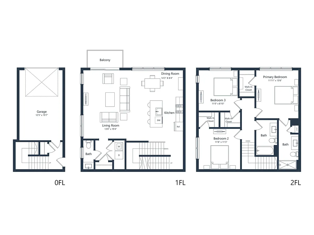 Floor plan E2- TH | 3 Bed | 2.5 Bath