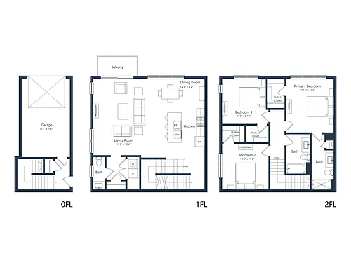 Floor plan E2- TH | 3 Bed | 2.5 Bath