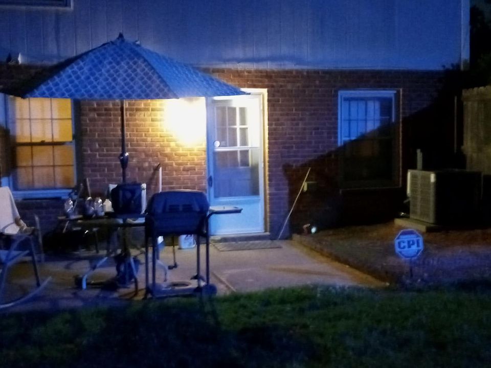 Patio at night
BR to right of door, LR to left