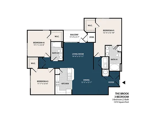 Floor plan 3 Bed 2 Bath - 1,373 Sq. Ft.