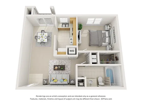 Floor plan 1 Bedroom 1 Bath Apartment Home with 717 Square Fe