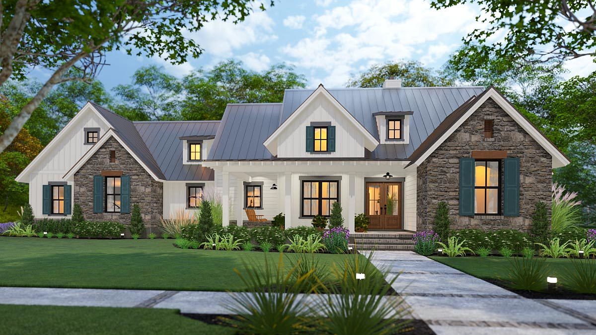 AMERICAN FARMHOUSE (BOYL) 3 Downsized 3 Be Plan, BUILD ON YOUR OWN LOT