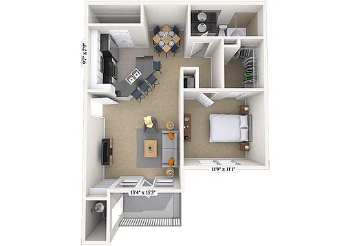 Floor plan Traditional 1x1 767 SF
