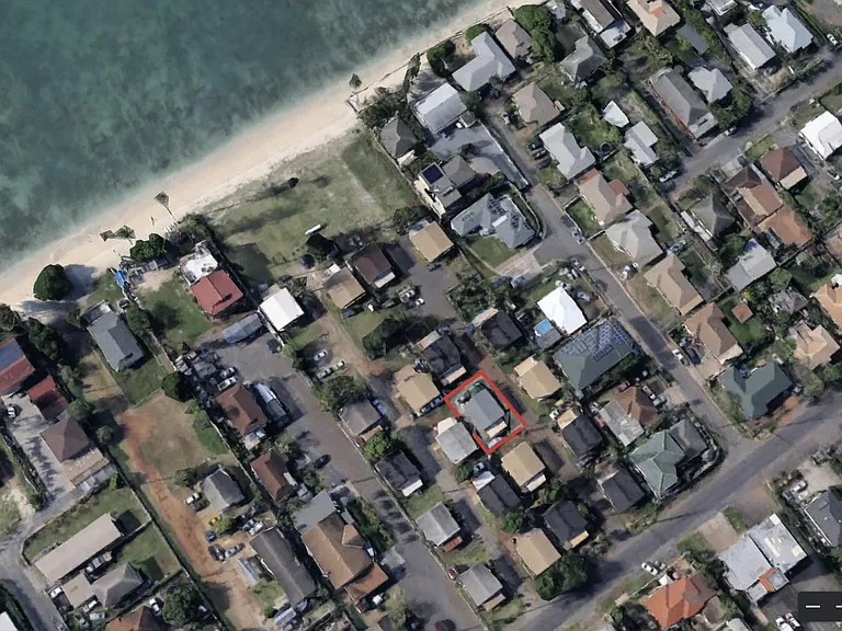Our beachfront property is outlined red.