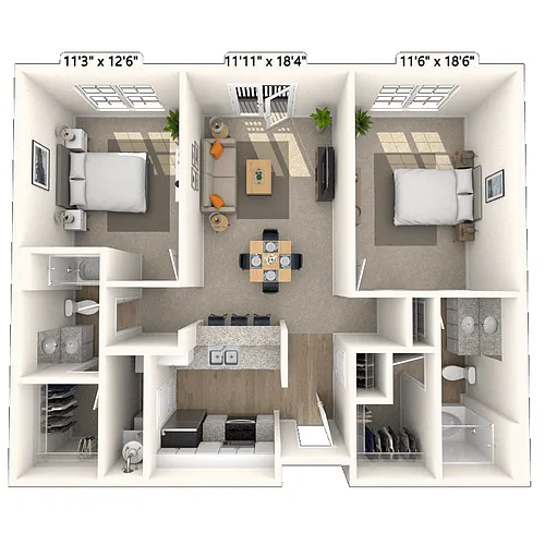 Floor plan Traditional 2x2 946-1279 SF