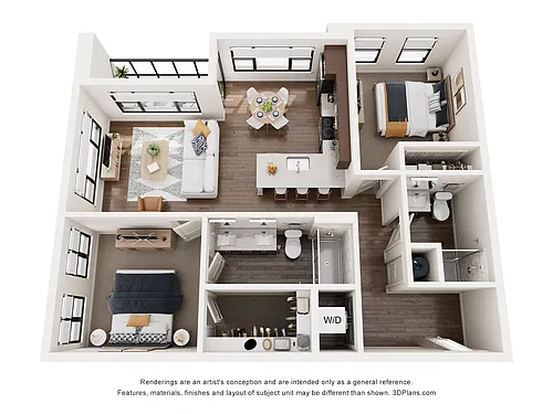 Floor plan 2 Bed, 2 Bath Apartment