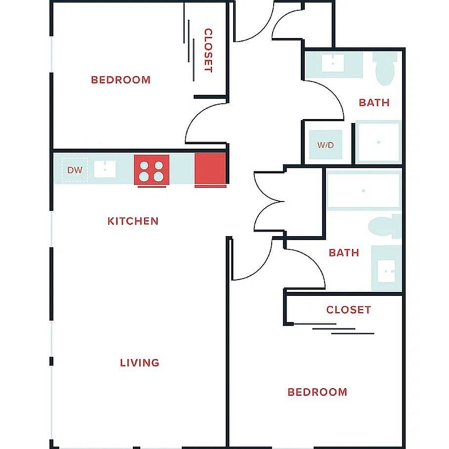 Floor plan 2 Bed, 2 Bath - Apt C