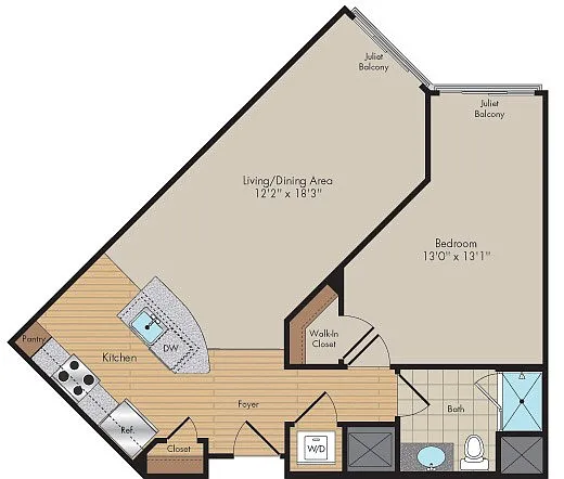 Floor plan 1 Bed/1 Bath-A8-Dover