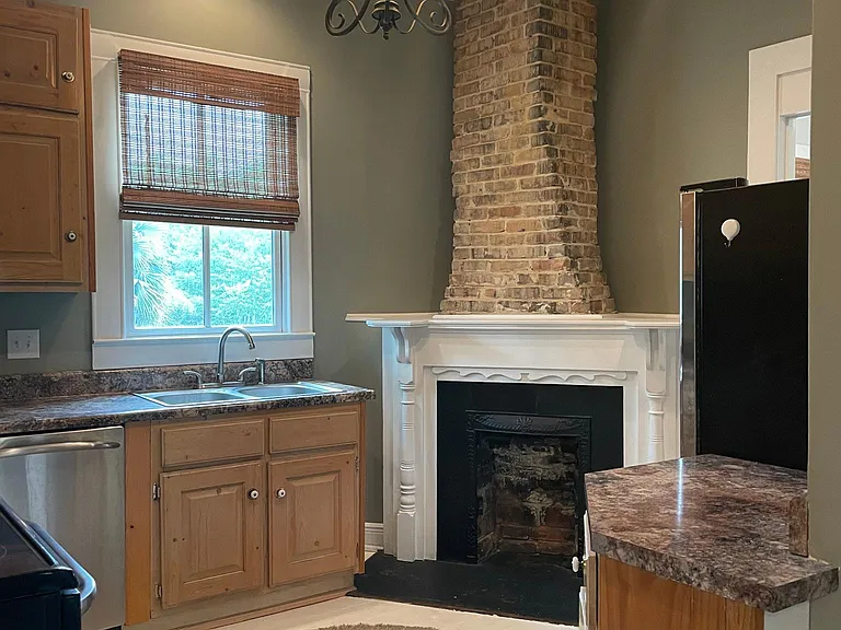 Kitchen with fireplace