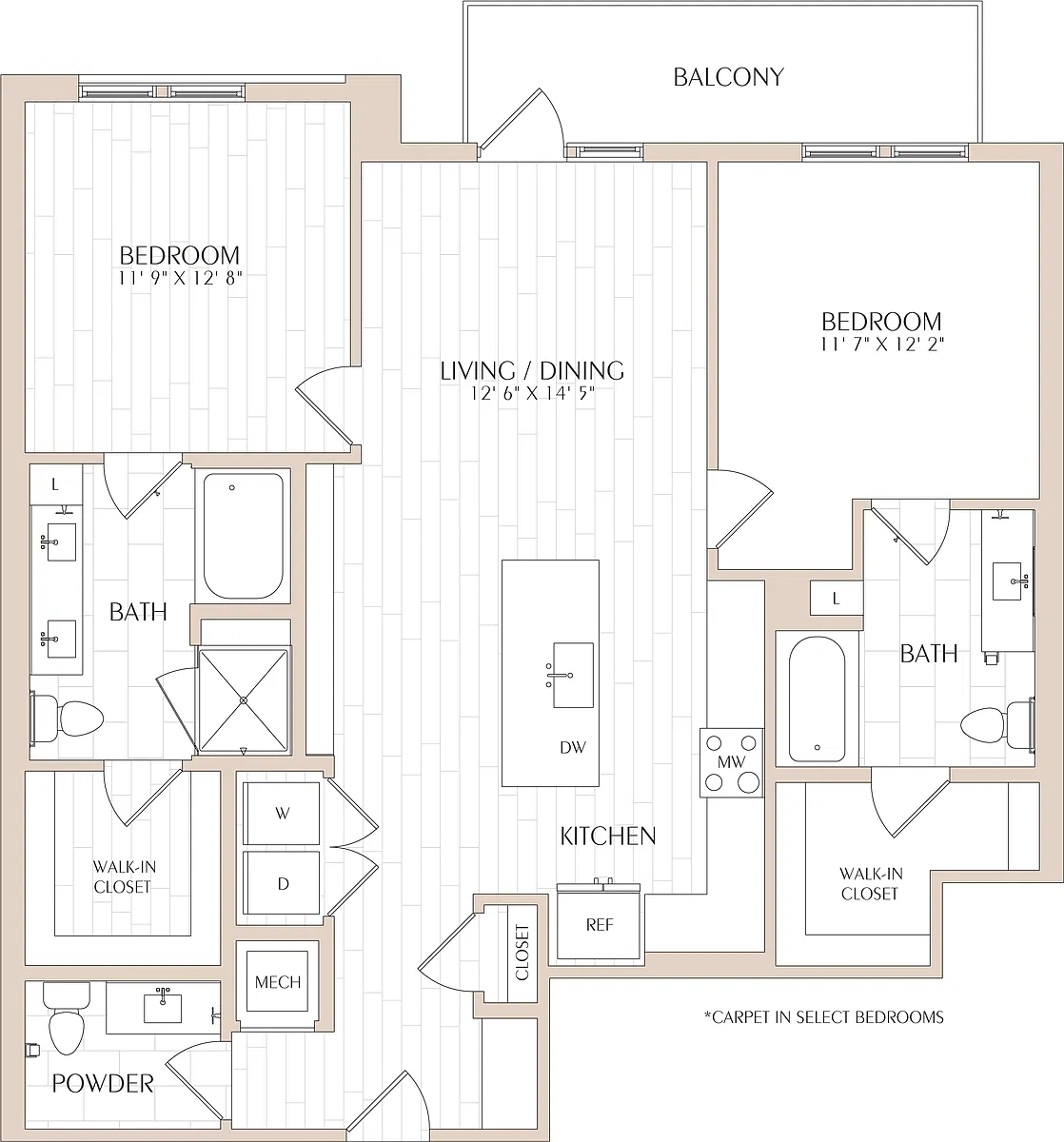 Floor plan 2 Bed/2.5 Bath-B02